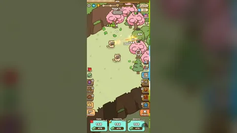 Коты с автоматами стреляют по деревьям в Idle Cat Gunner
